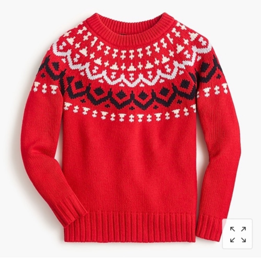 J. Crew Fair Isle Cerise Red Merino Wool Chunky Sweater - Picture 3 of 12